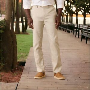 Tommy Bahama Men's 33/32 Linen Pants Flat Front Latigo Beach‎ Light Khaki/Tan